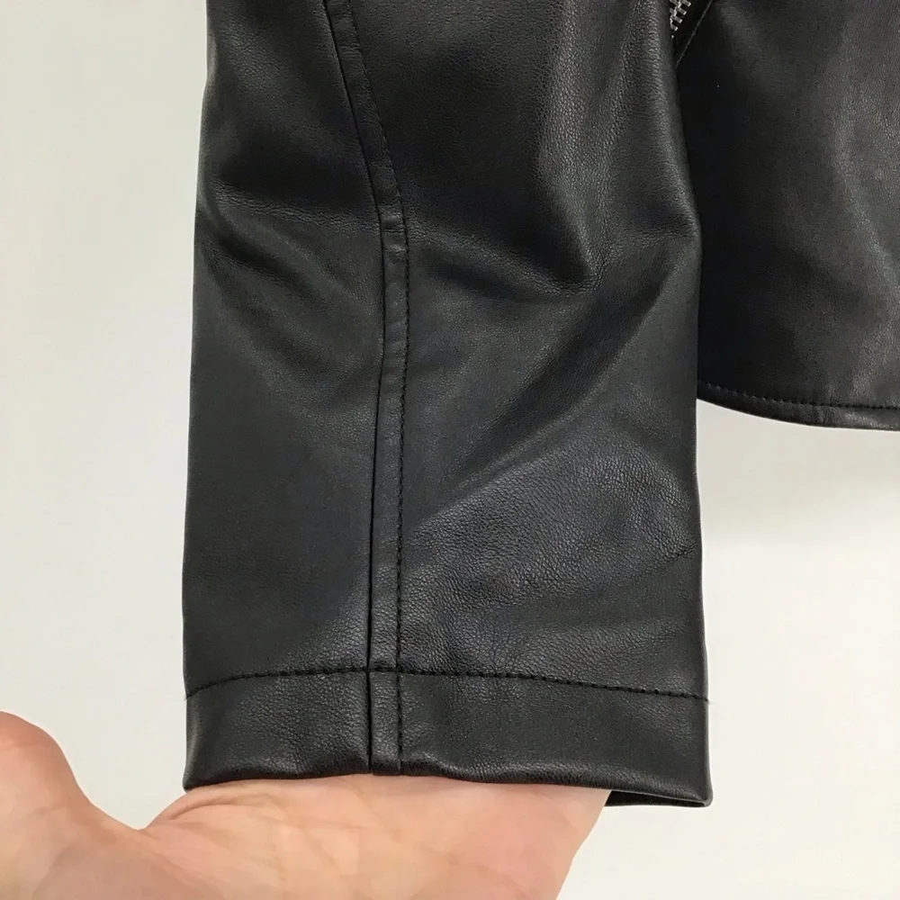 ZARA Faux Leather Moto Biker Collarless Jacket Edgy Career Black Size Small - Picture 7 of 10
